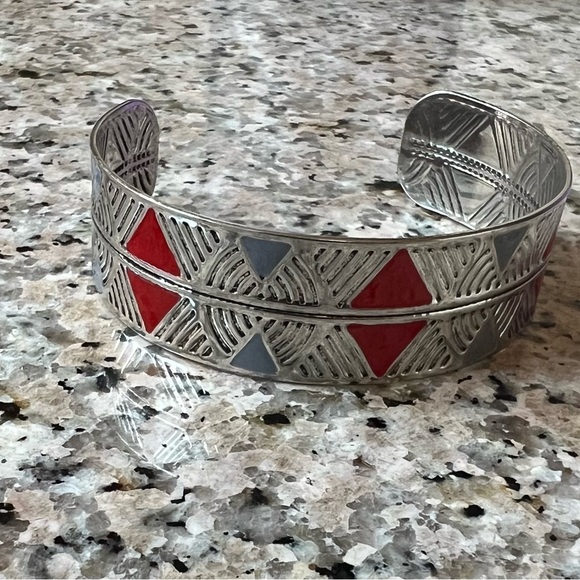 Jewelry - Geometric Silver and Red Cuff Bracelet ( Size 7 1/2)